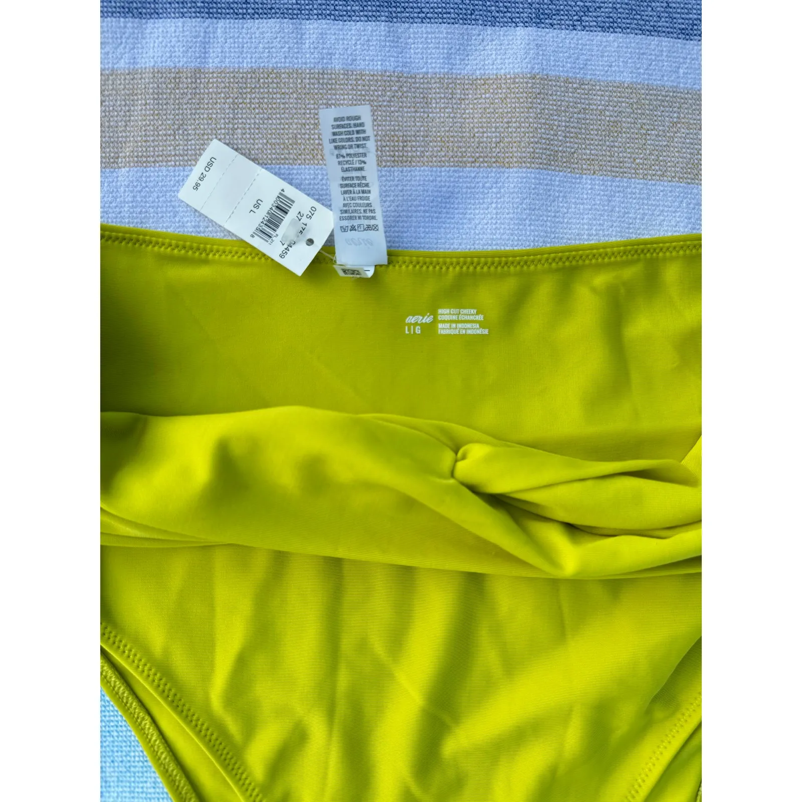 Aerie Bikini Bottom Yellow Size L NWT High Cut Cheeky Swim Twist Front Trendy - Image 4