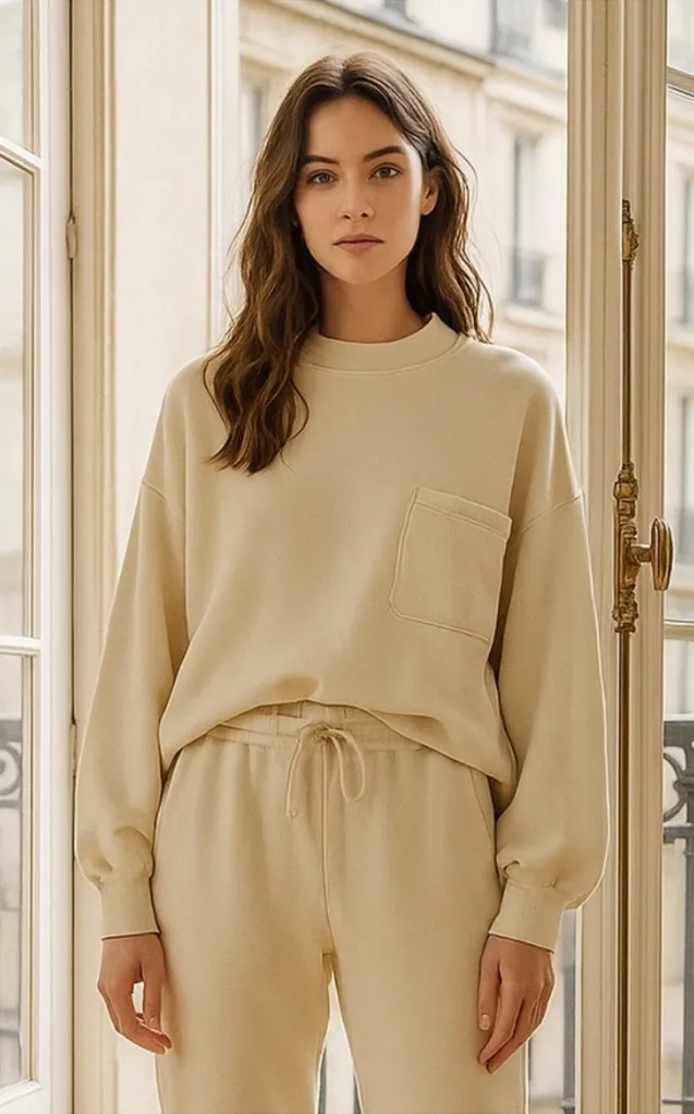 NAP Loungewear Drawstring Cotton Track Sweatshirt in Cream Oversized Size Small - Image 1