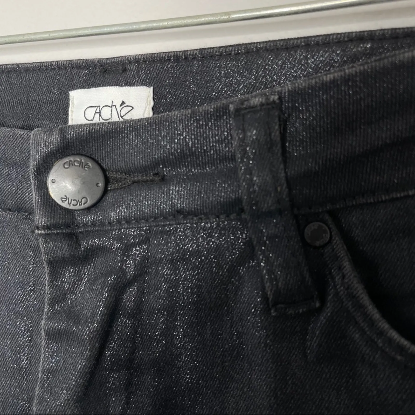 CACHÉ Vintage Black Skinny Jeans Womens 6 Sparkle Shimmer Punk Rock Space Glam - Image 3