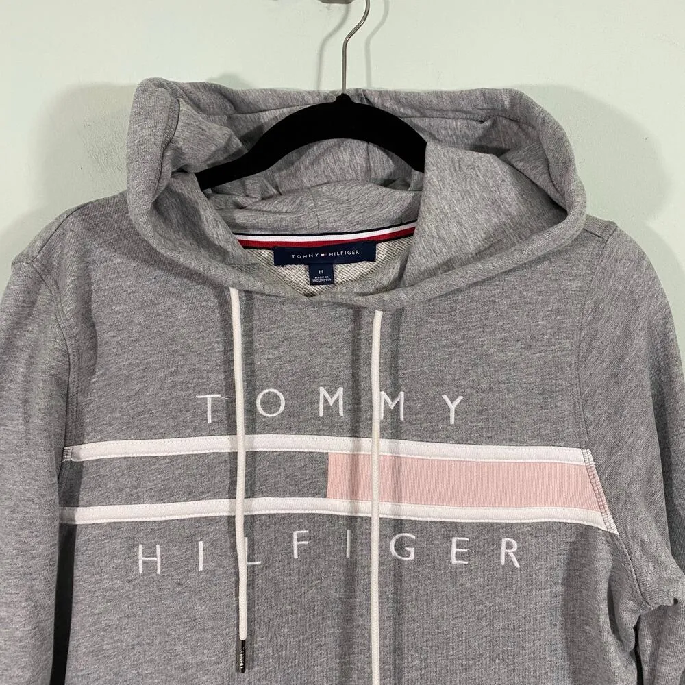 Tommy Hilfiger Women's Grey Classic Logo Embroidered Hoodie Size M - Image 2