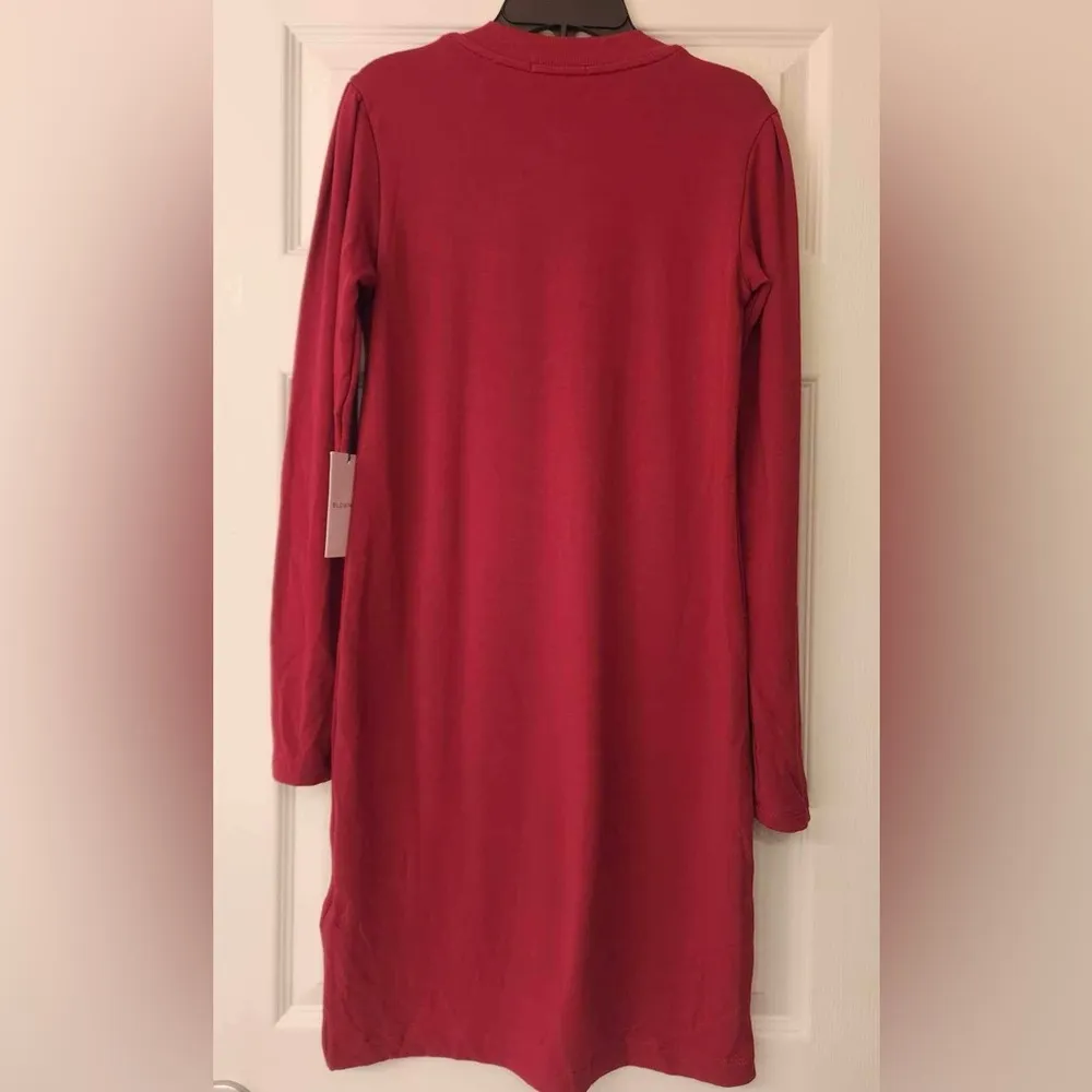 BLDWN Matteo Modal & Spandex Long Sleeve Shift Dress in Red Velvet Size Small - Image 5