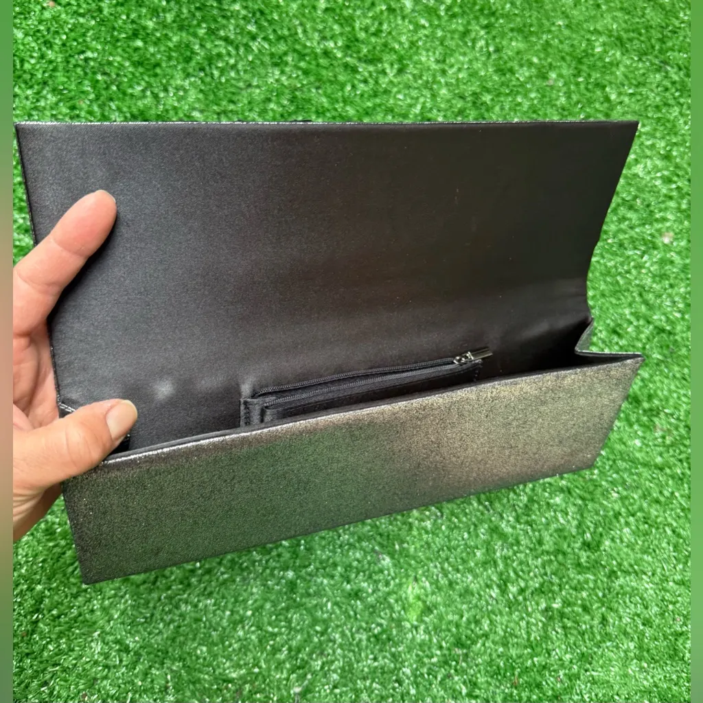 White House Black Market Elegant Black & Silver Studded Jewel Clutch Purse Bag - Image 6