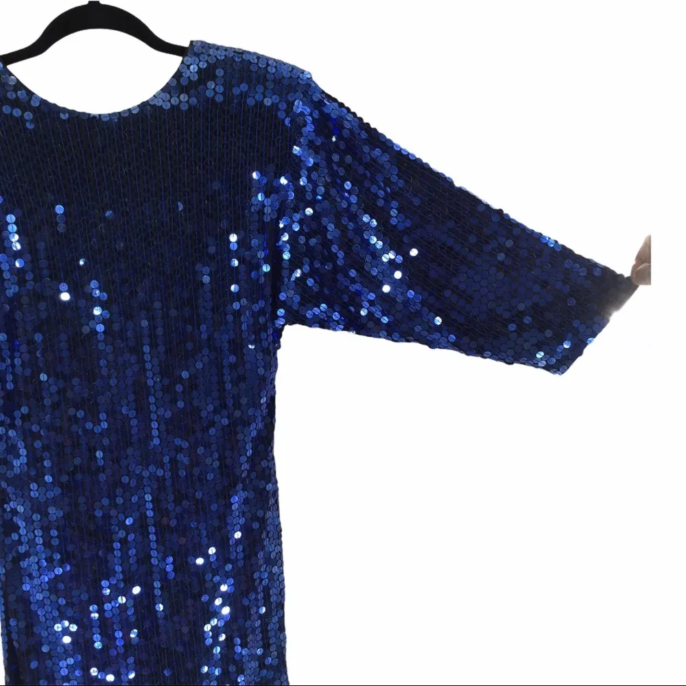 Womens Sapphire Blue Bodycon 3/4 sleeve shimmering sequins cocktail dress. Size undefined - Image 6