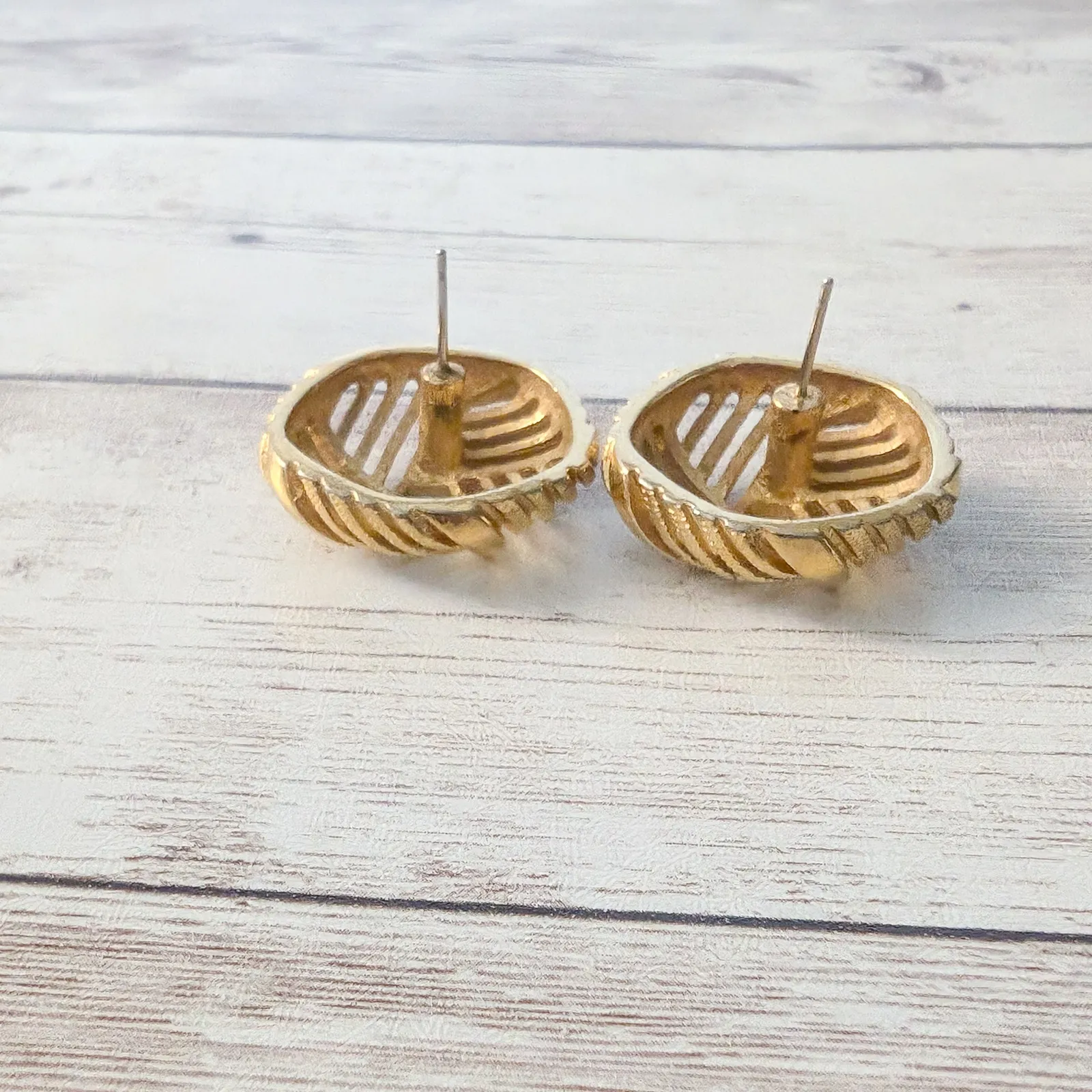 Vintage Earrings for Pierced Ears Five Sided Gold Tone Statement - Image 5