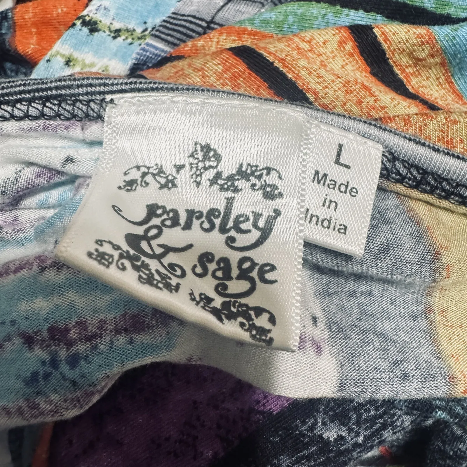 Parsley & Sage Tunic Top sz L Art to Wear Colorful Knit Assymetrical Hem Blouse Purple Size L - Image 5