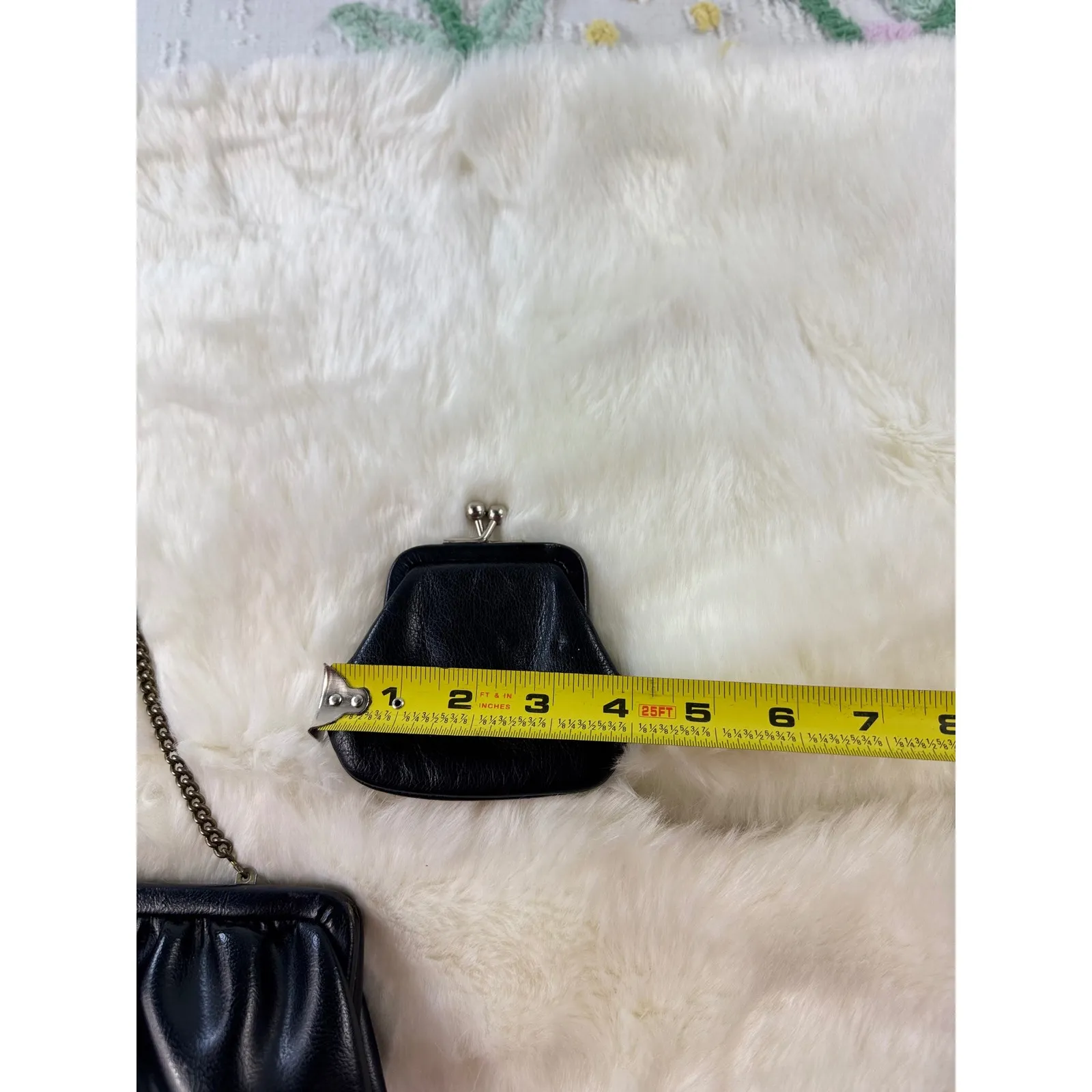 Black Leather vtg Clutch Handbag with Matching Coin Purse Chain Strap Evening - Image 10