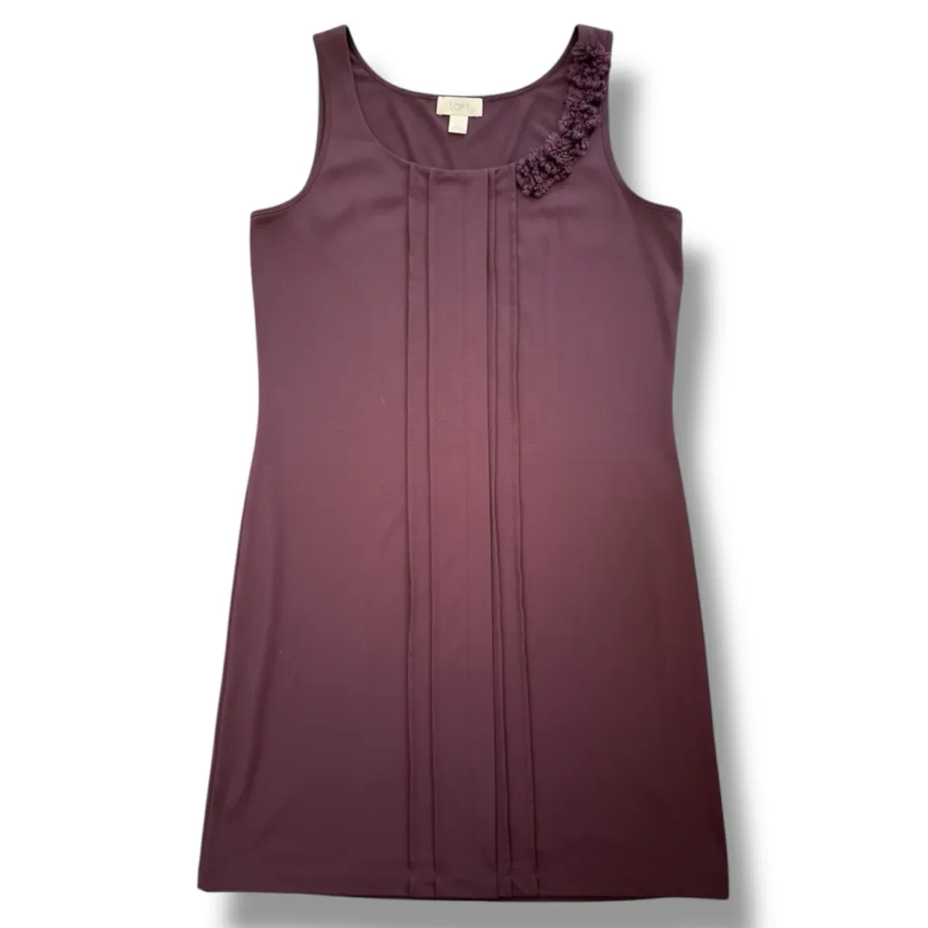 Ann Taylor Loft Women’s Purple Sleeveless Pleated Sheath Dress Size L - Image 2