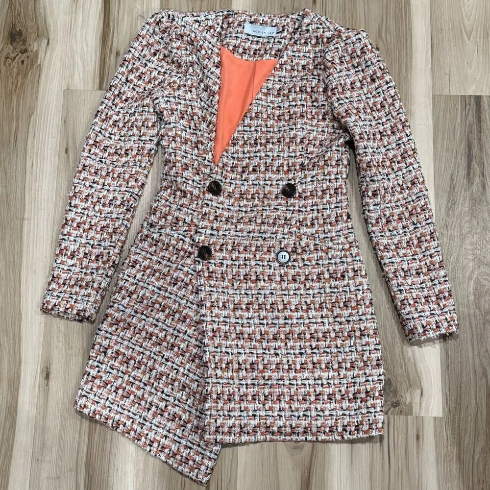Adelyn Rae Laurie Long Sleeve Tweed Mini Dress Orange Women’s XS - Image 4