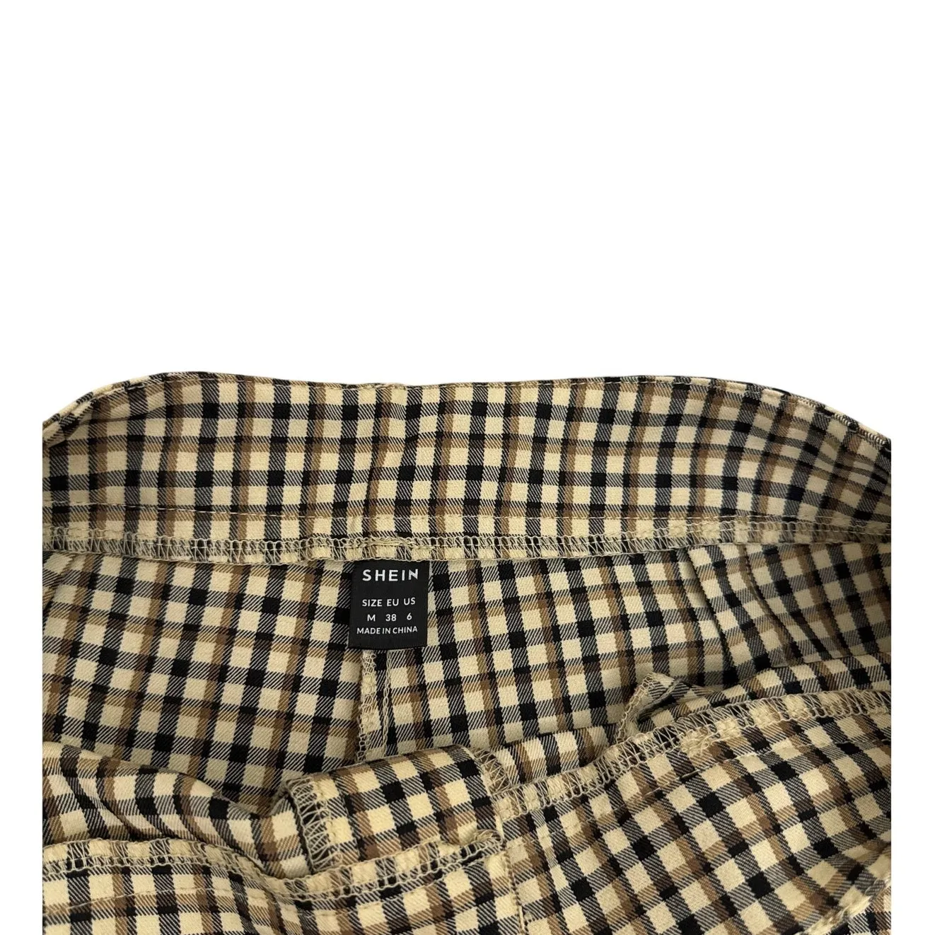 SHEIN Retro Brown Plaid High Rise Checkered Wide Leg Loose Pants Size Women's 6 - Image 4