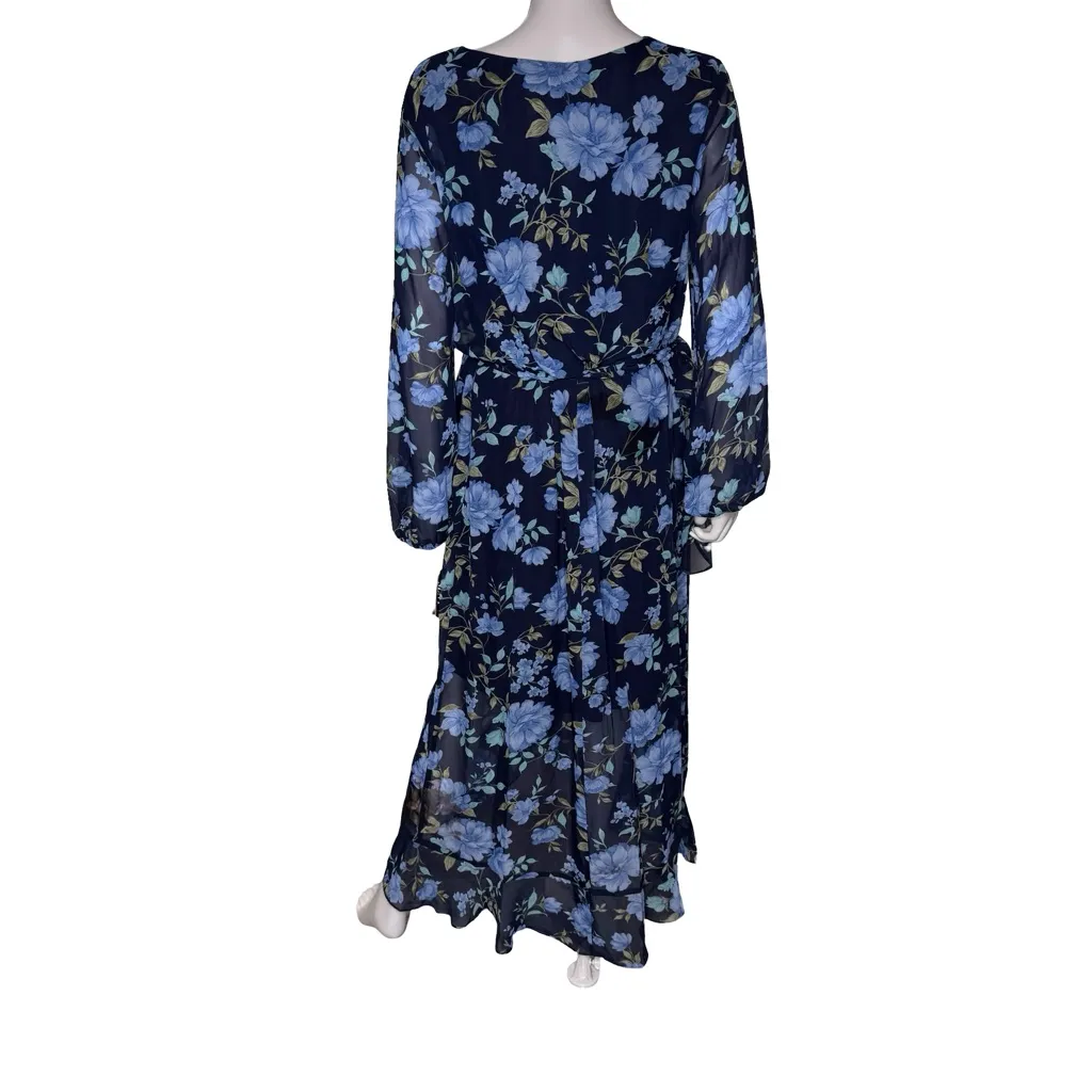 SL Fashions Women's V-Neck Chiffon Long-Sleeve A-Line Maxi Dress Sz 14 - Image 5