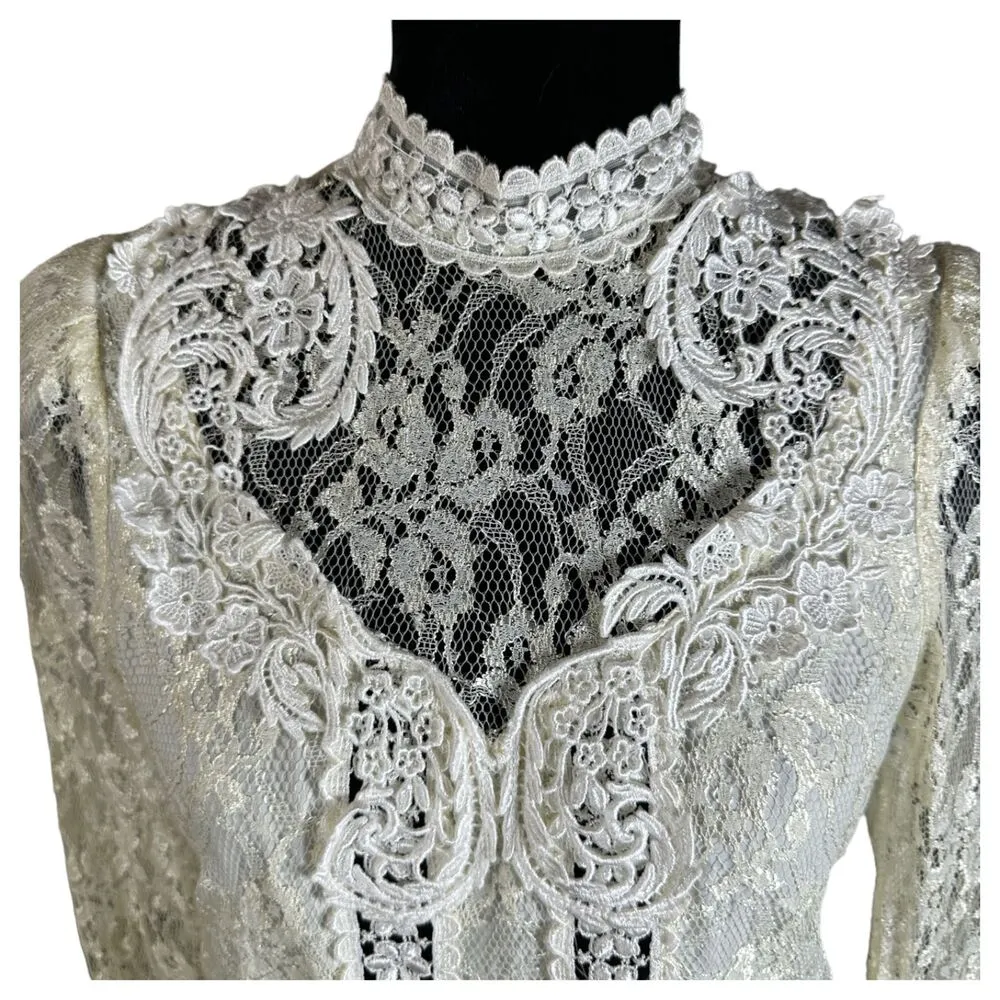 Scott McClintock Victorian Style Vintage Cream Lace Floral Blouse Size 6 - Image 5