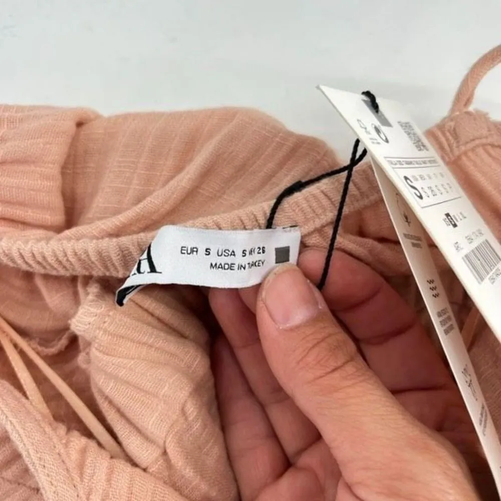 NWT Zara Women's Gauzy‎ Tie Waist Jumpsuit Pink Rose Small Minimalist Textured - Image 8