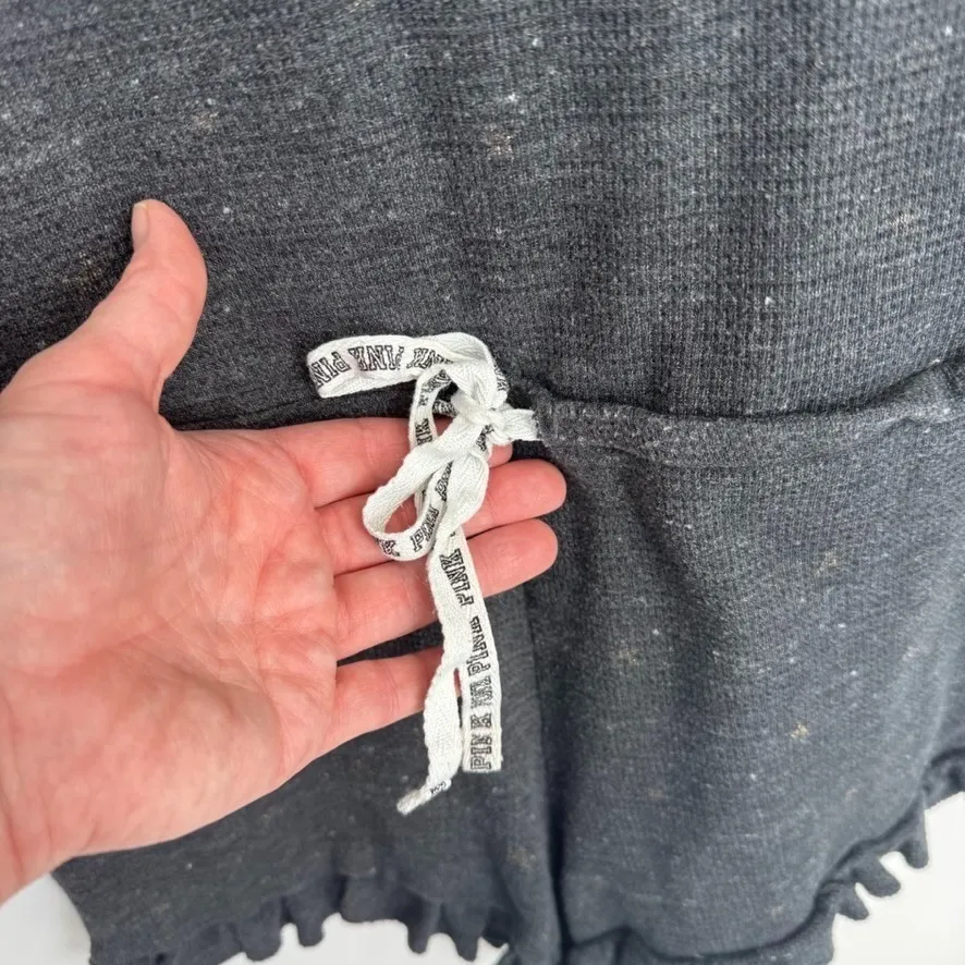 Victoria's Secret PINK Thermal Romper Small Gray Tie Waist‎ Long Sleeve Shorts - Image 4