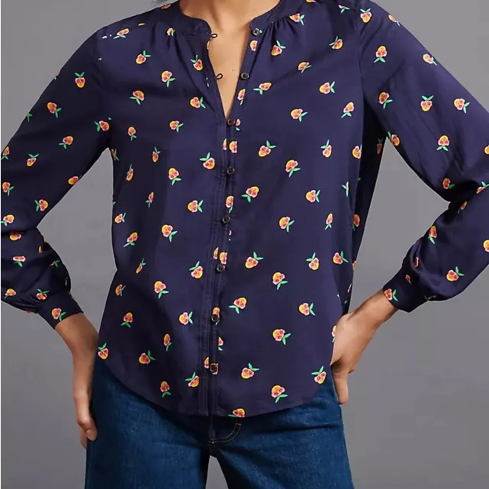 The Art Of Anthropologie Kendra Dandy Dreamer Buttondown Top Size 4 S Strawberry - Image 2