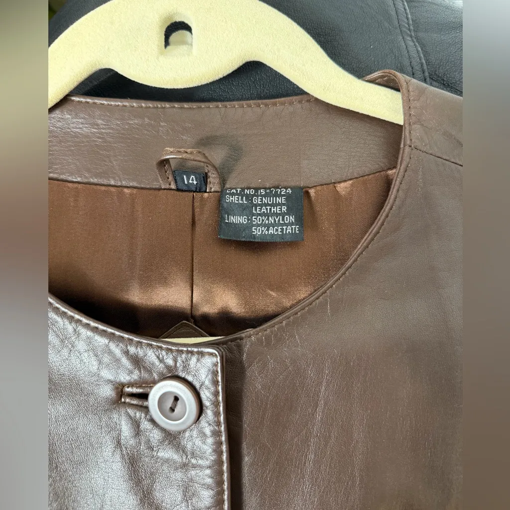Tofi Women’s Brown Genuine Leather Button Front Jacket Size 14 - Image 4