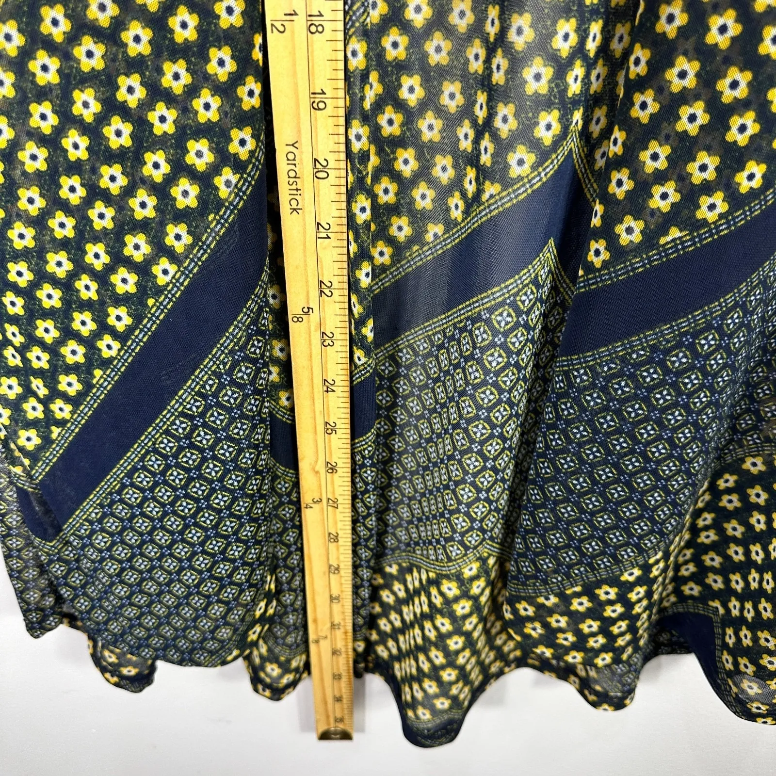 Emma & Olive Cardigan 1X Navy Yellow‎ Floral Boho Open Front Stretchy Retro Work Blue - Image 4