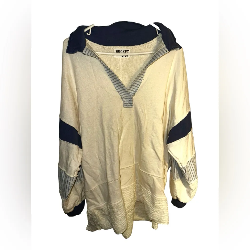 BUCKETLIST Brand French Terry Colorblock Collared Pullover Nautical Blue Size L - Image 3