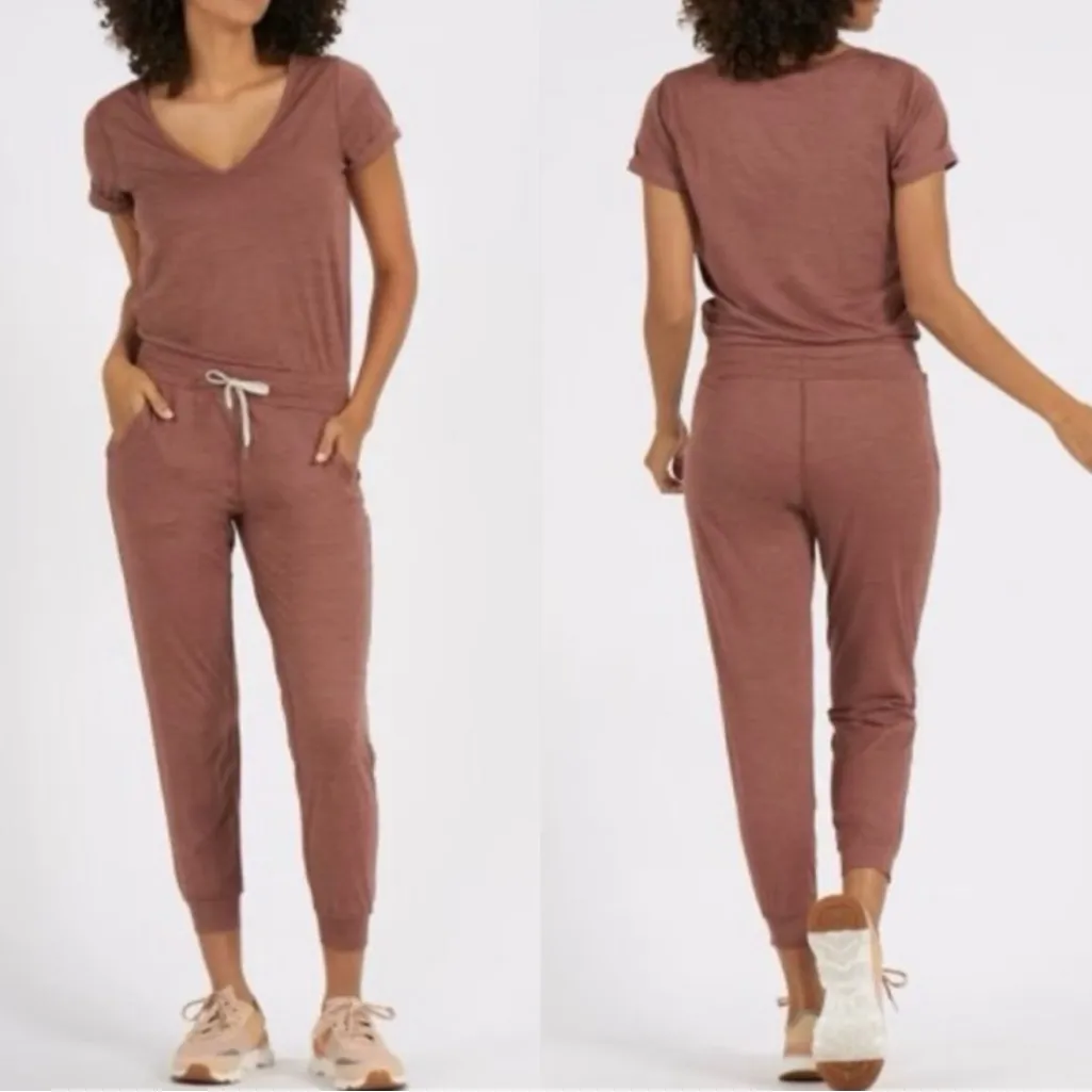 NEW Vuori All Day Short Sleeve Jogger Jumpsuit Terracotta Brown Small - Image 2