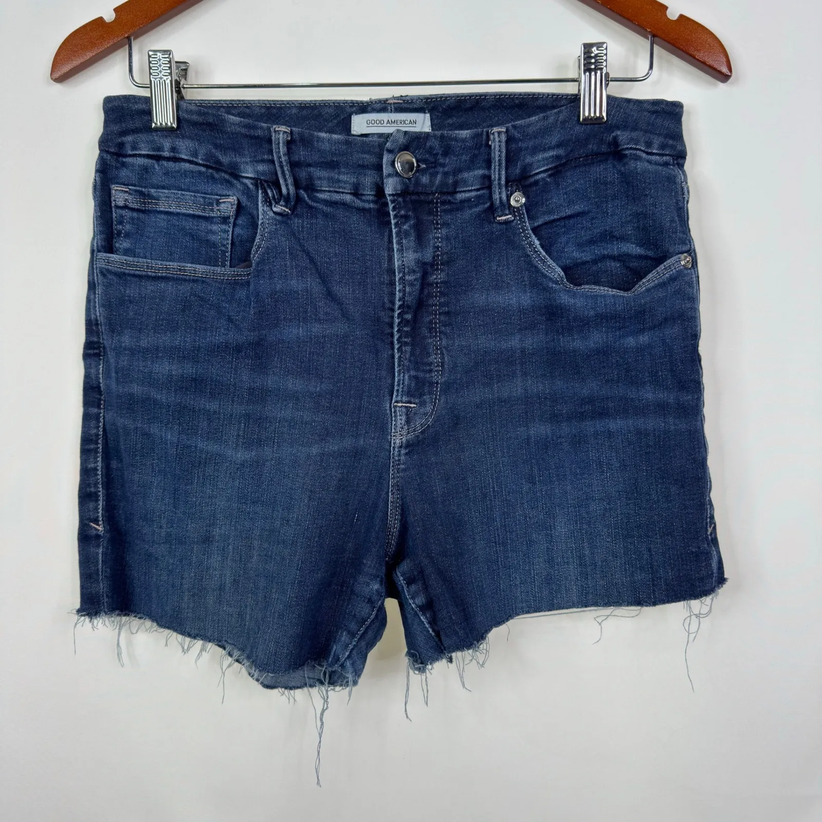 GOOD AMERICAN Blue Legs Crop High Rise Denim Cutoff Shorts - Image 3