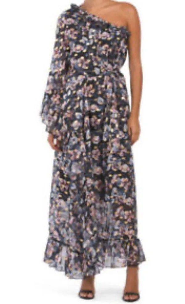 Dalia MacPhee Women's One Shoulder Tie Waist Floral Flowy Dress Multicolor M Size M - Image 3