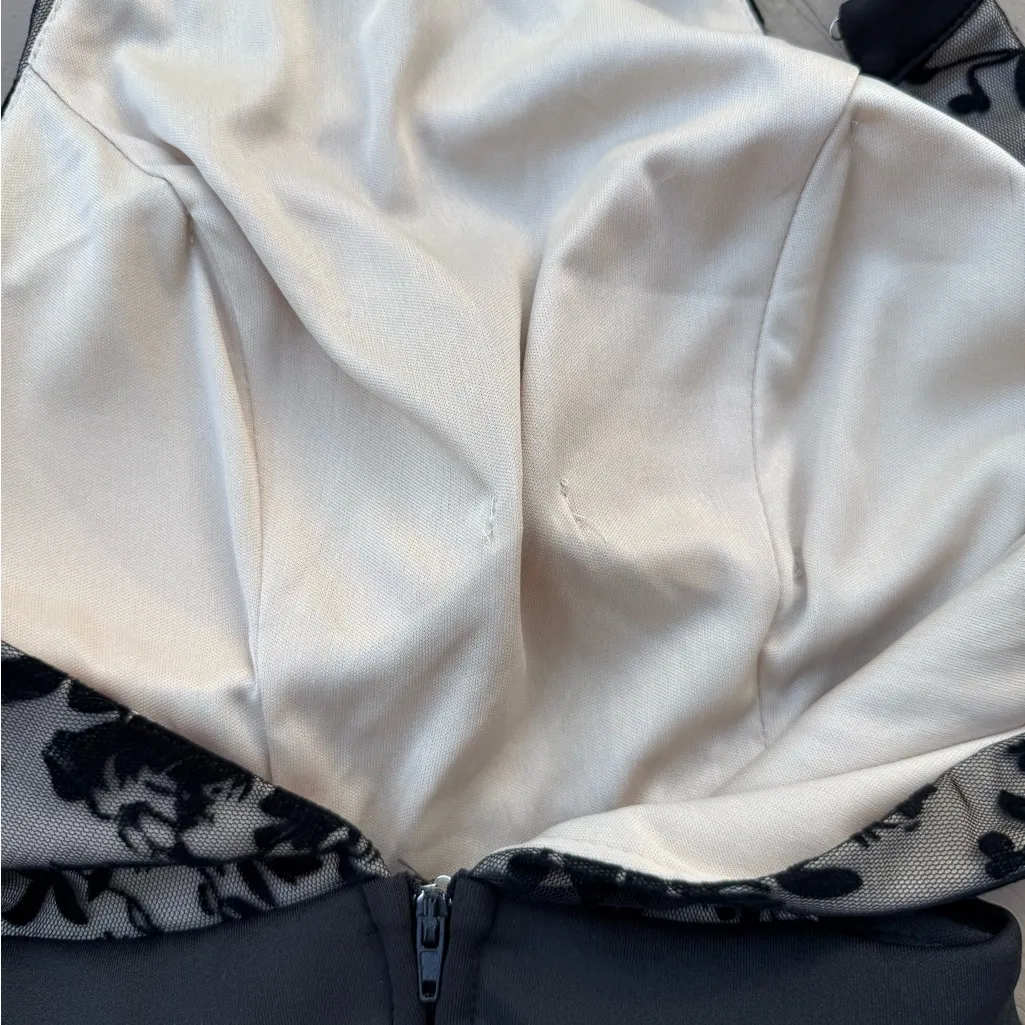 Xtraordinary Black Cocktail Mini Dress Semi-Formal Halter Mesh Overlay Size 3 - Image 14