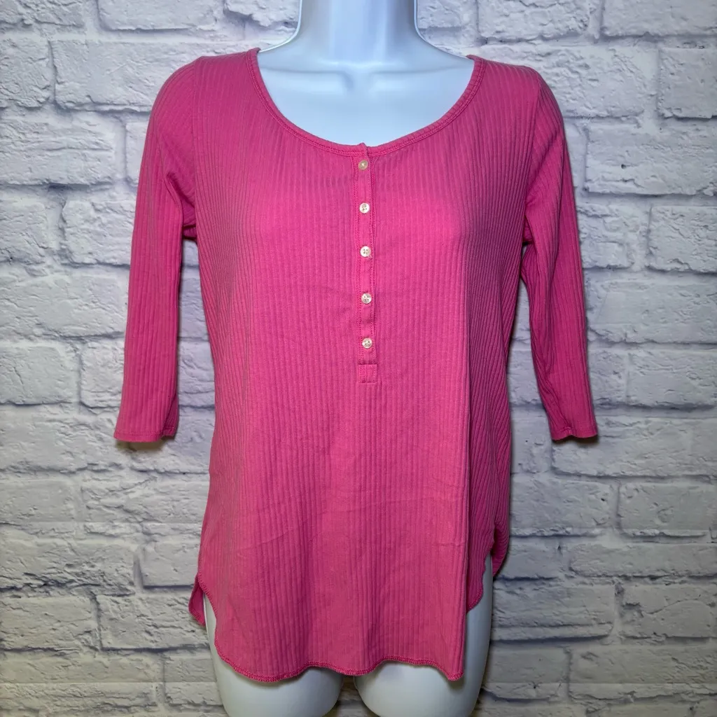 Hollister Y2k Medium Pink Henley Stretch ButtonUp Top layering preppy - Image 2