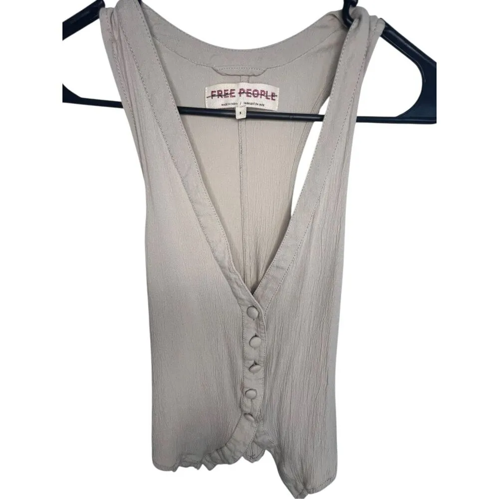 Free People Tan Boho Button Up Sheena Vest With Tie Back - Image 2