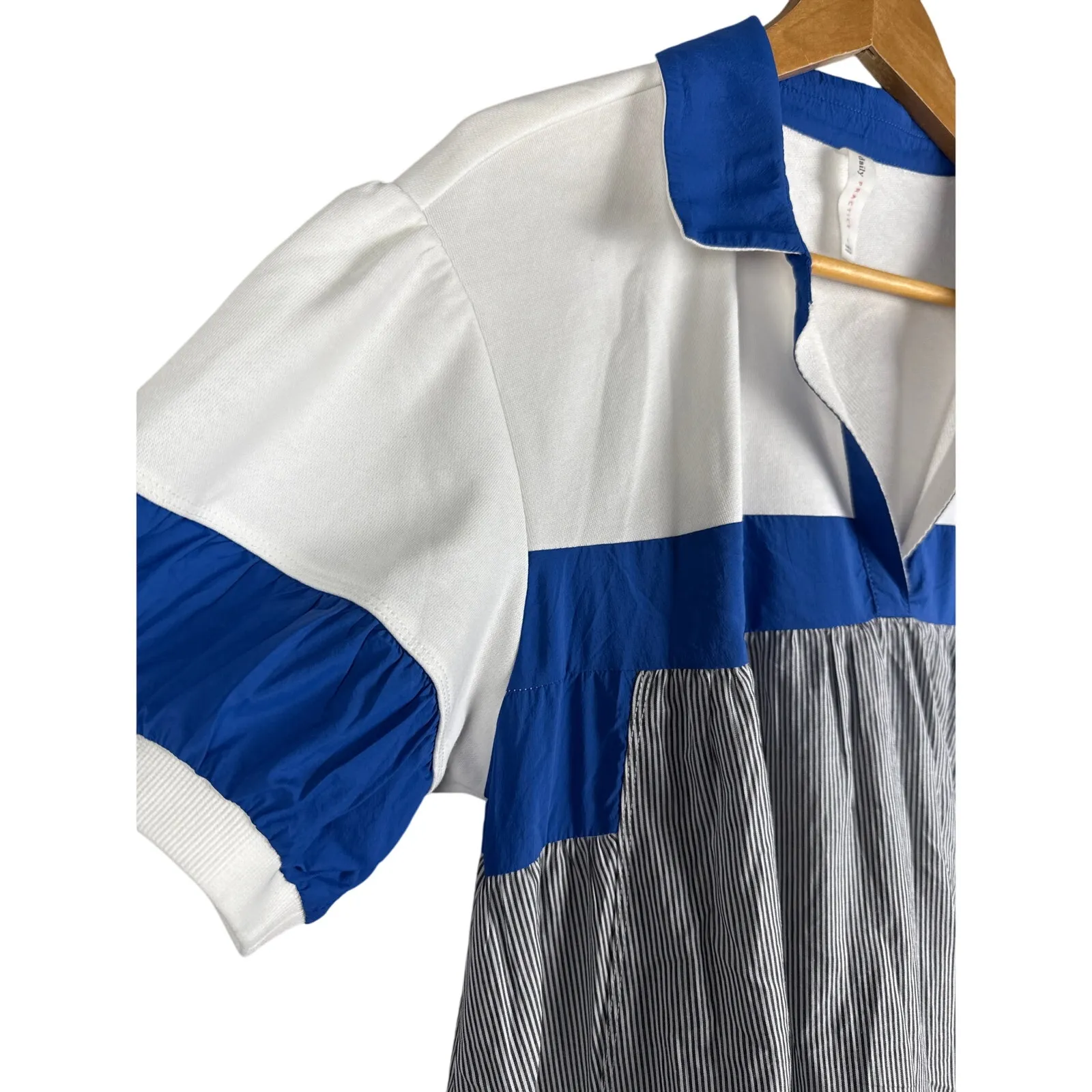 Anthropologie Daily Practice‎ Rugby Babydoll Pockets Mini Dress Blue Size Large - Image 8