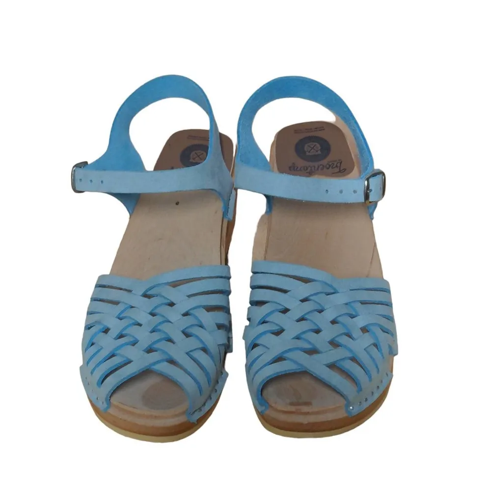 Troentorp Womens Clog Sandals Blue Chunky Ankle Strap Braided Buckle Sweden 41 Size 10 - Image 2