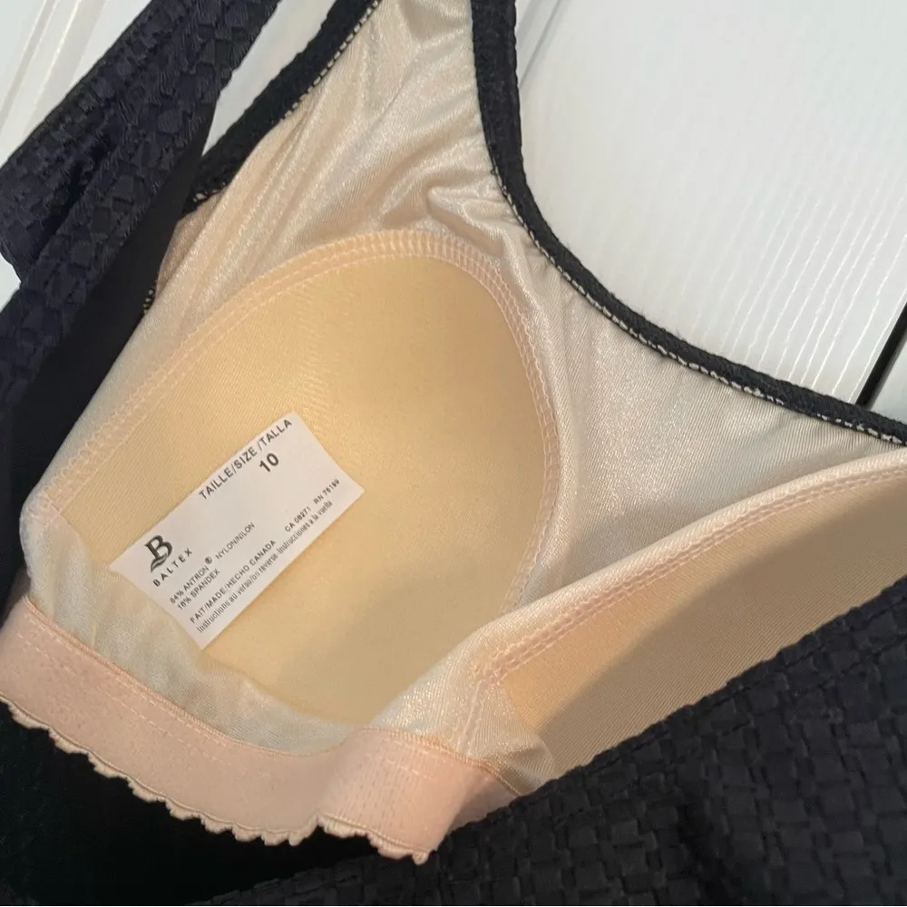 NEW Vintage Baltex Black Textured Sheen One Piece Swimsuit Sz 10 High Cut Open - Image 5