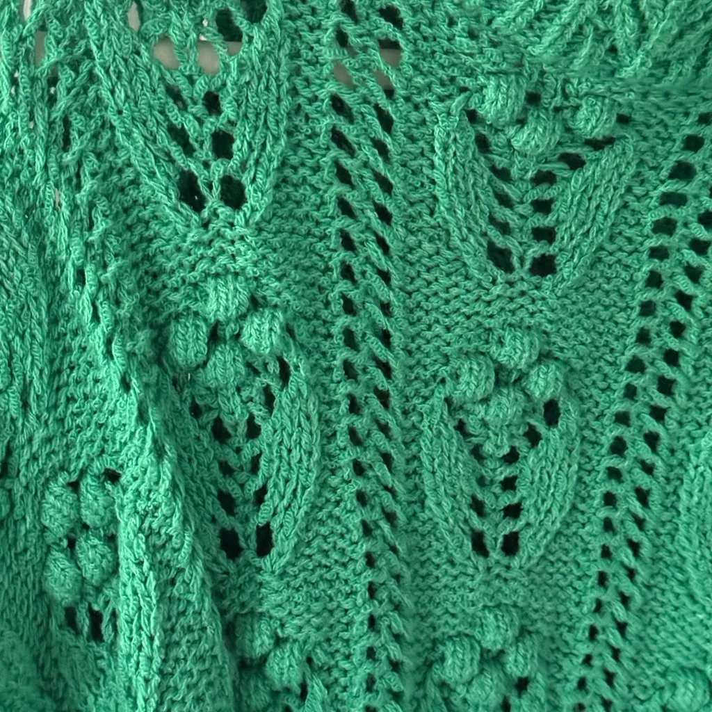 Zara Teal Open-Knit Turtleneck Sweater - Image 3