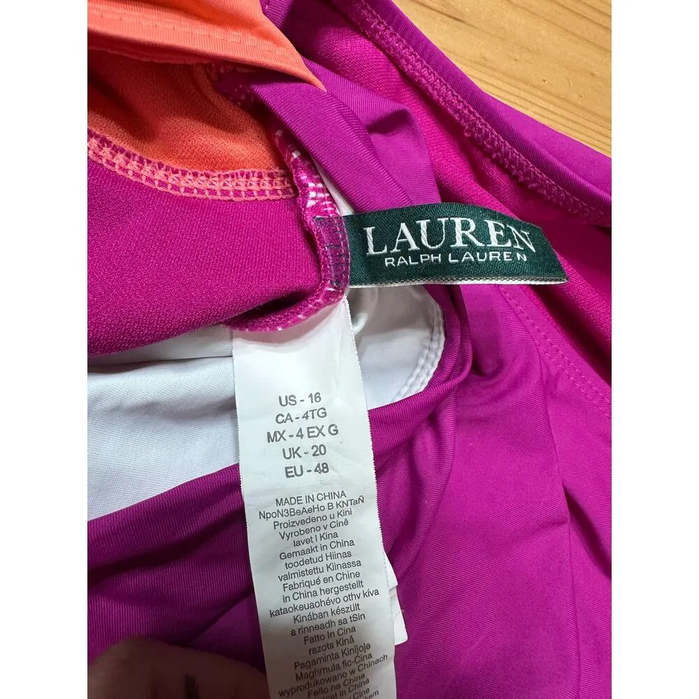 Lauren Ralph Lauren Colorblock One Piece Swimsuit Women 16 Preppy Beach Summer Pink - Image 2