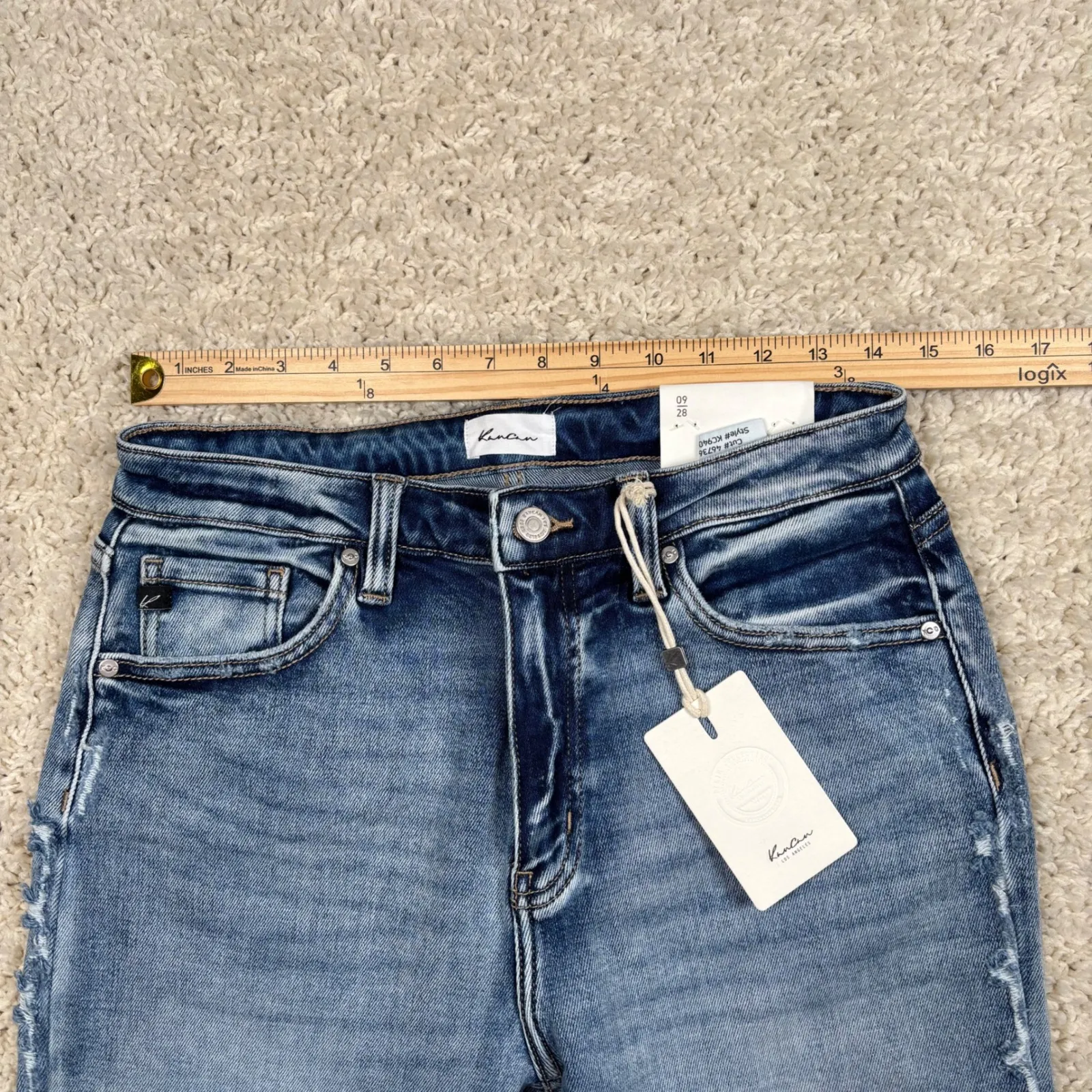 Kancan Women's High Rise Straight Leg Jeans Distressed Blue Wash Size 28 - Image 7