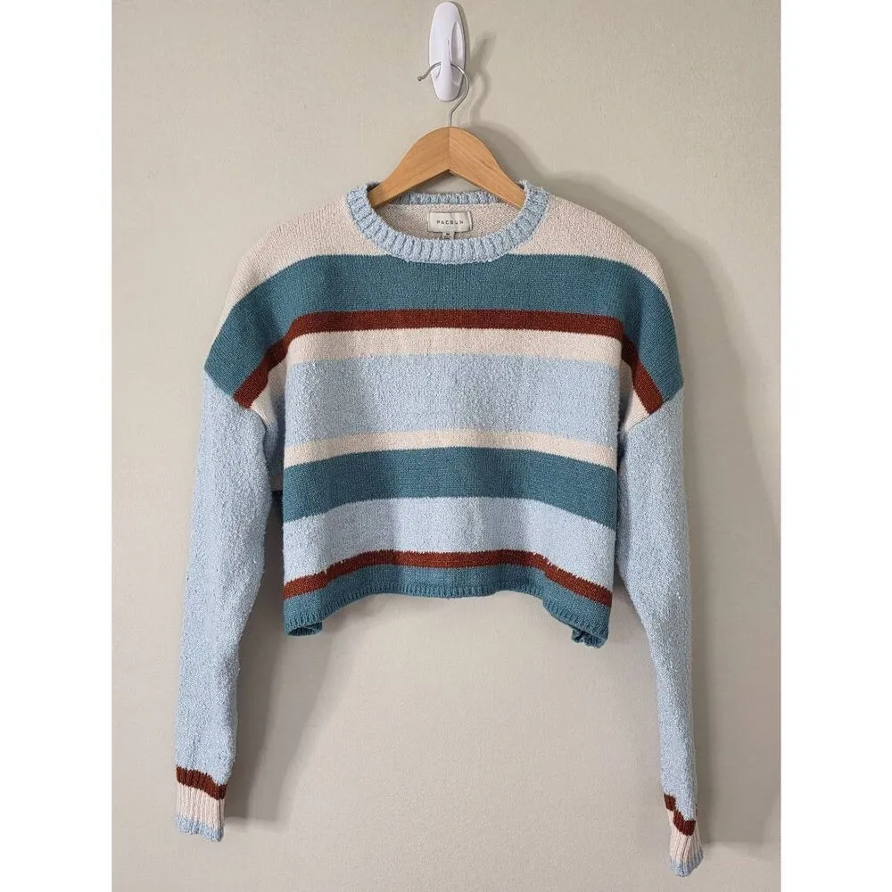 Pacsun Cropped Sweater Striped Blue Size Medium Pullover Style NEW - Image 2