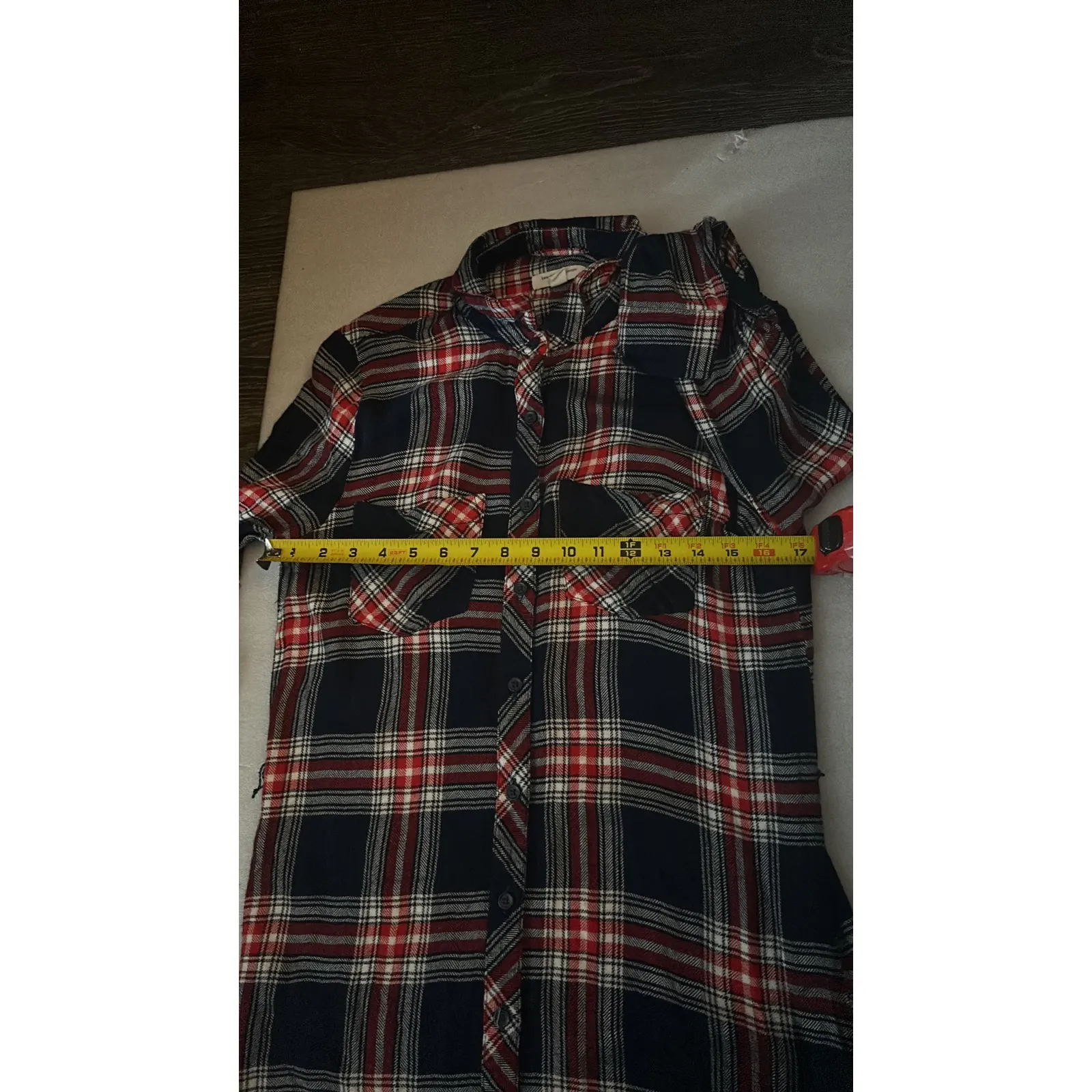 BeachLunchLounge Plaid High Low Long Sleeve Shirt/Dress S Beach Coverup Academia - Image 8