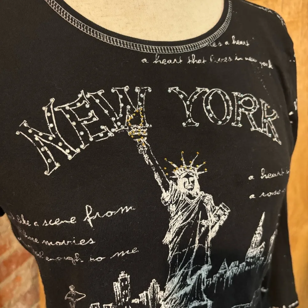 Cactus Black White Bling New York 3/4 Sleeve Shirt Sz S 100% Cotton - Image 2