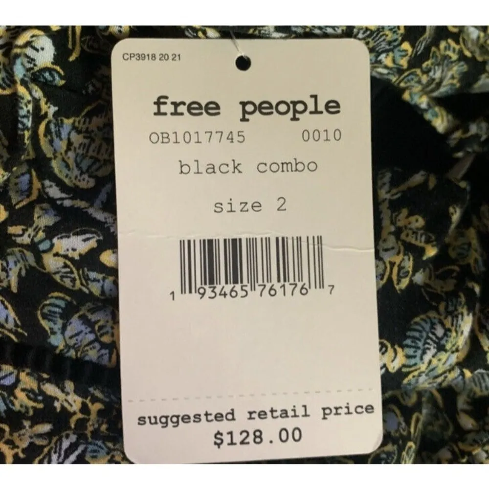 Boheme Mini Dress Floral Print Square Neck Ruffle Hem Black Size 2 - Image 7