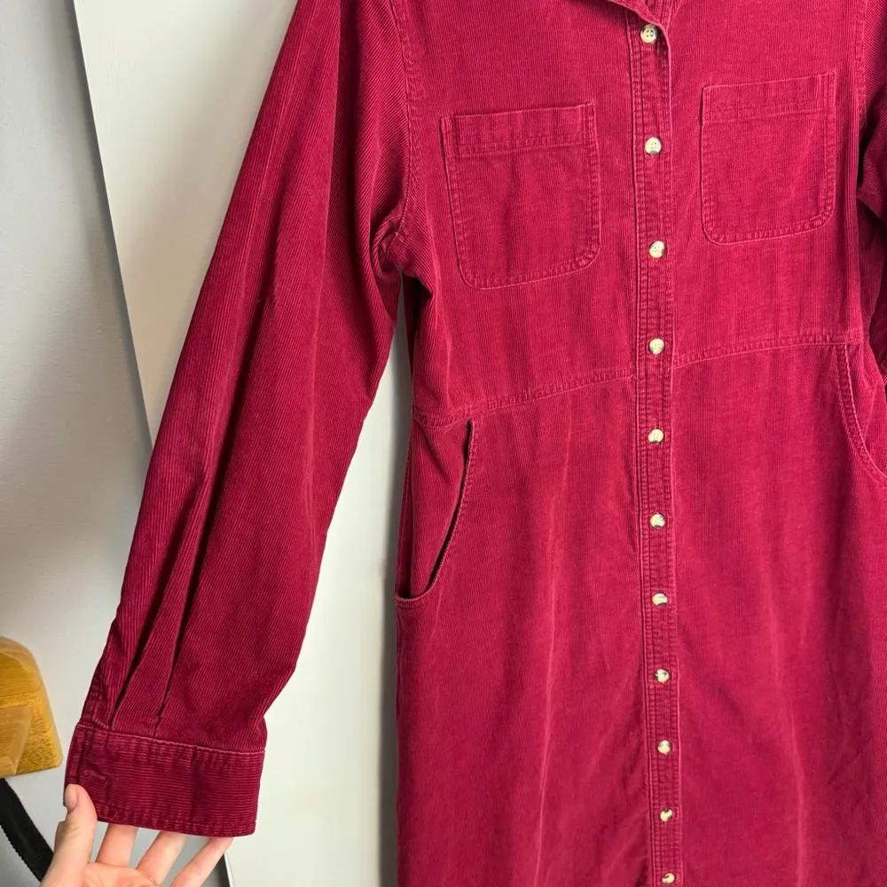 Vintage 90s FADS Corduroy Shirt Dress Sz 14 Red Button Front Long Sleeves - Image 12