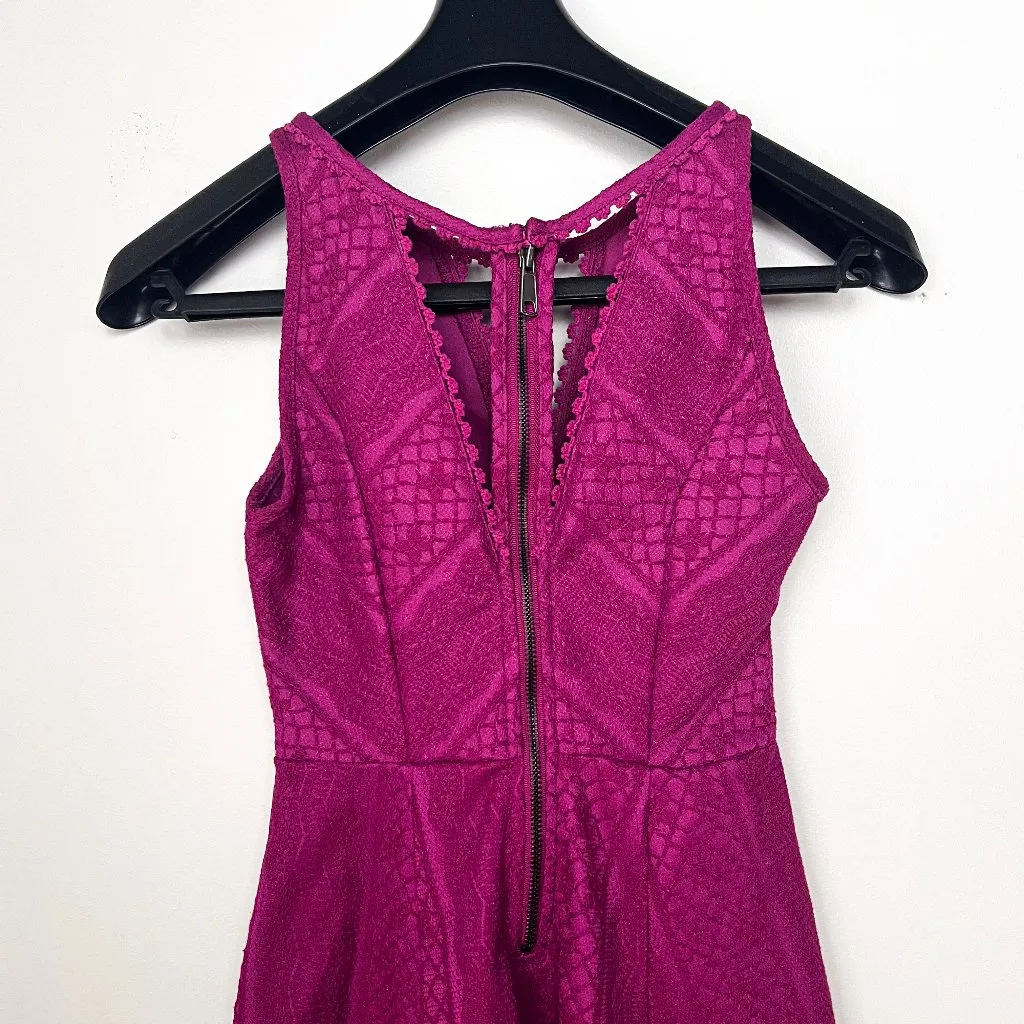 Free People Miss Connections Magenta Lace Cutout Skater Mini Dress Size 2 - Image 5