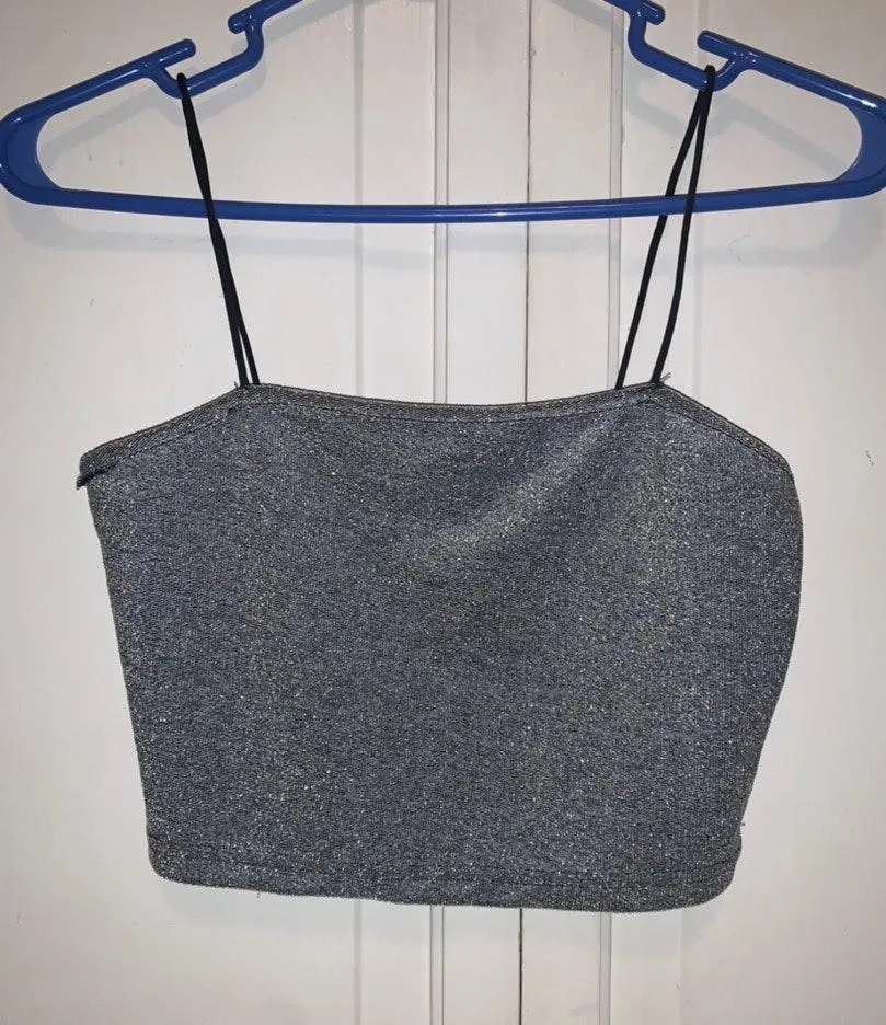 SheIn Silver Sparkly Crop Top - Image 2