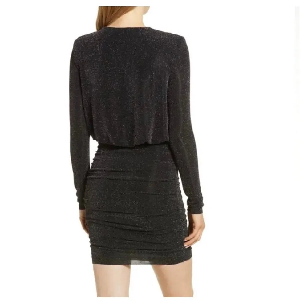 Bailey 44 Night Fever Sparkle Mini Dress Small Black Long Sleeve Ruched Stretch - Image 14