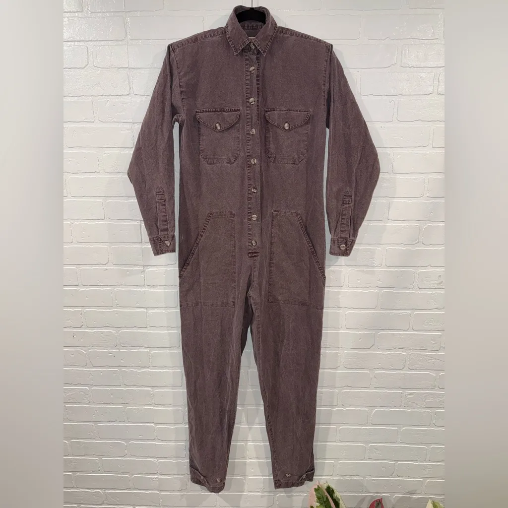 Vintage 1980’s Banana Republic Purple Button-Up Jumpsuit with Shoulderpads - Image 3