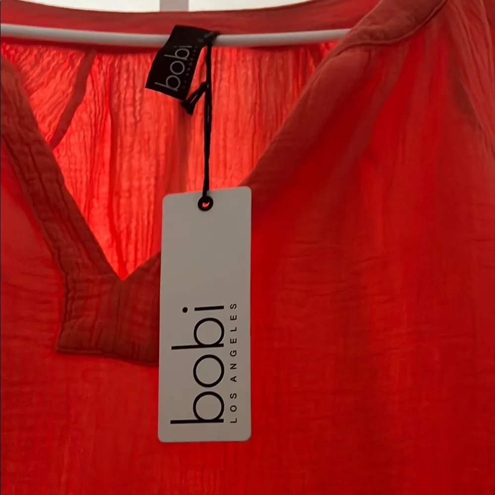 Bobi  Red 3/4 Sleeve Blouse with Sheer Layer - Image 3