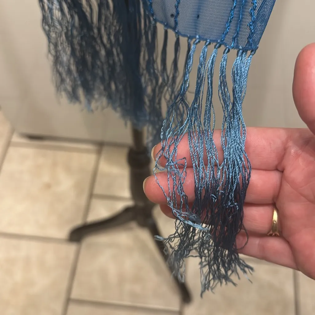 Elegant Teal Blue Sheer & Sequins Scarf - Image 11