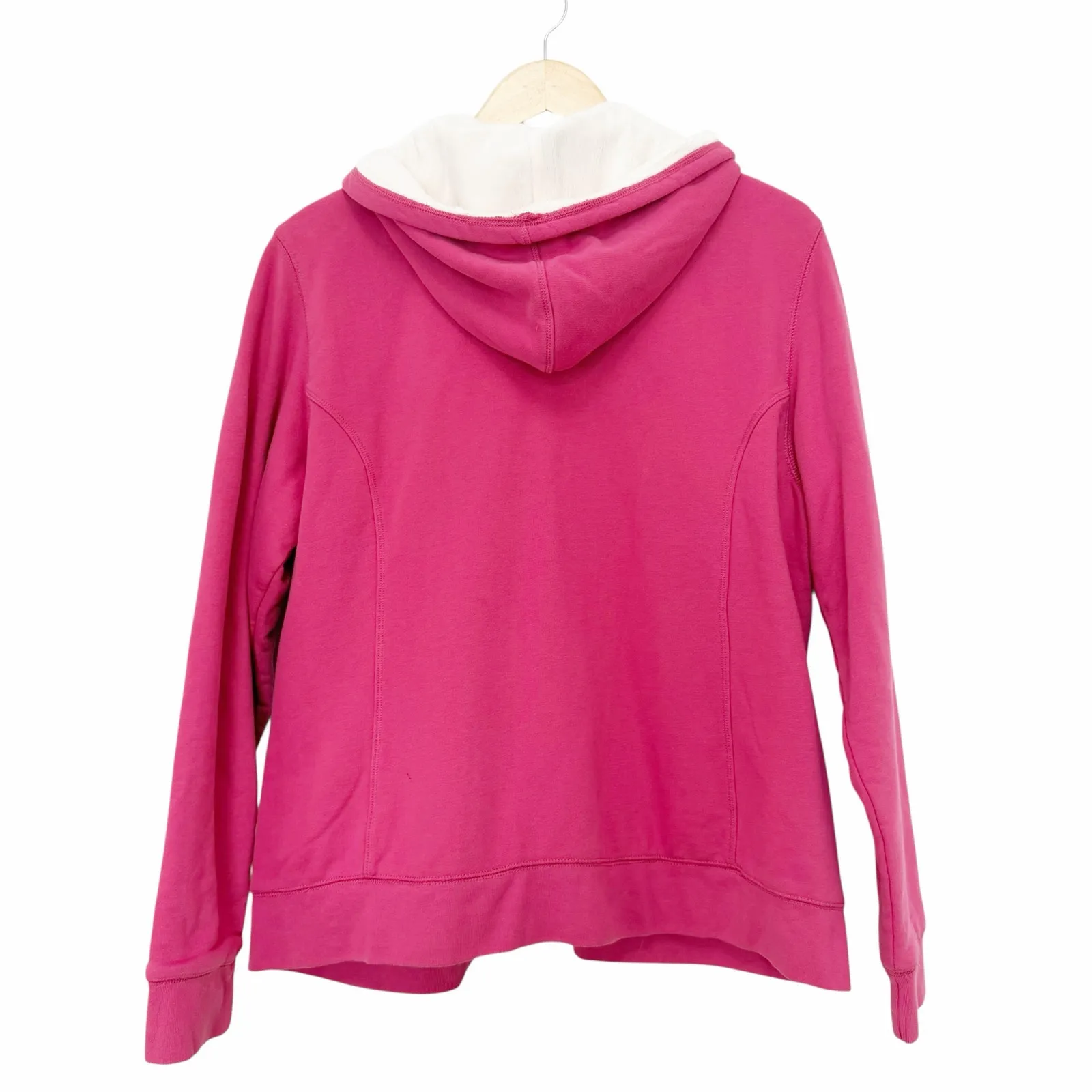 LL Bean Pink Fuzzy Fleece Lined Full Zip Hoodie Sz XL - Image 6