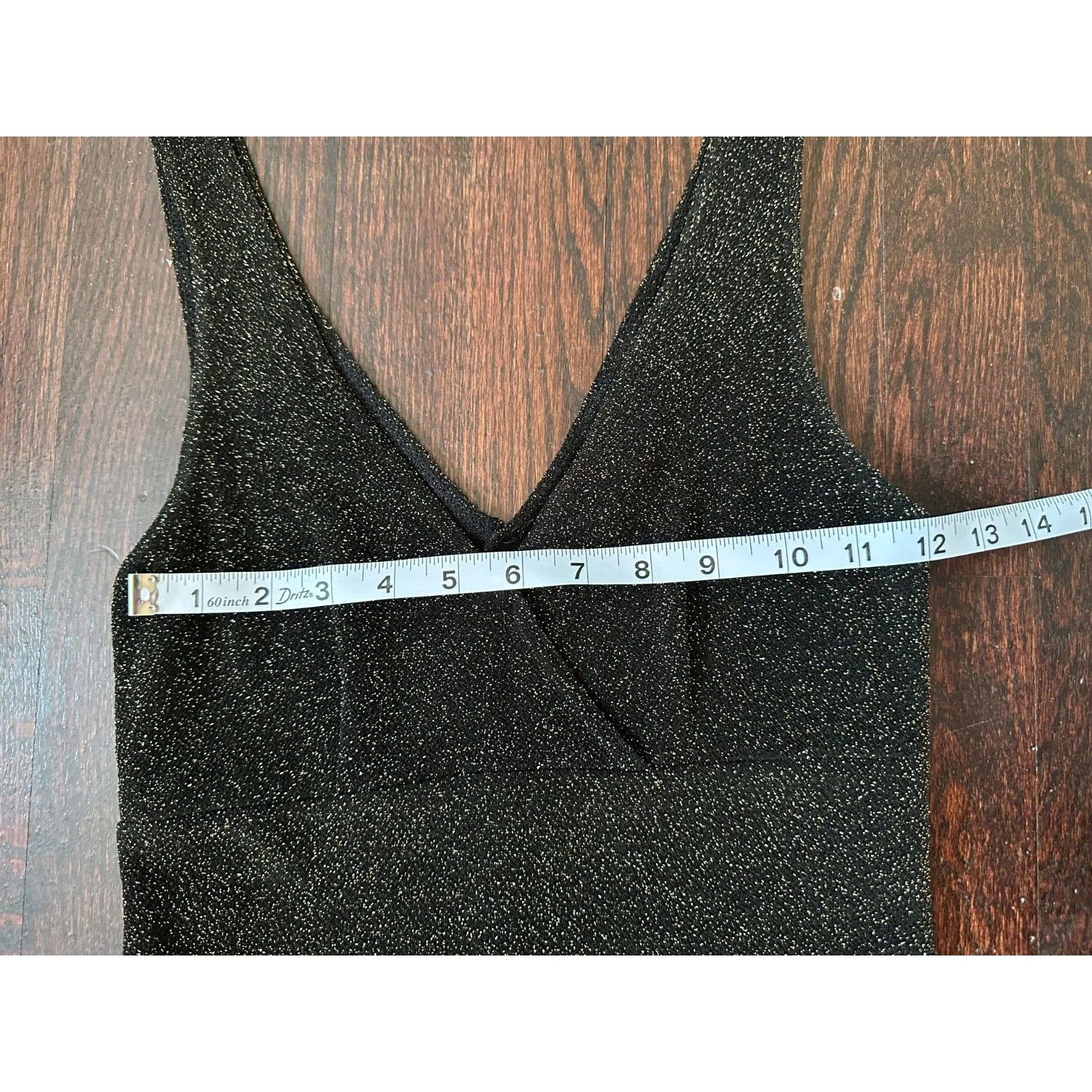 Vintage City Triangles Black Sparkly V Neck Maxi Dress with Slit Size Small - Image 11