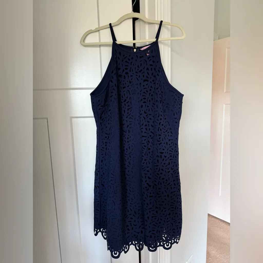 Lilly Pulitzer Navy Blue Pearl Shift Laser Scuba Cut-Out Dress - Image 2