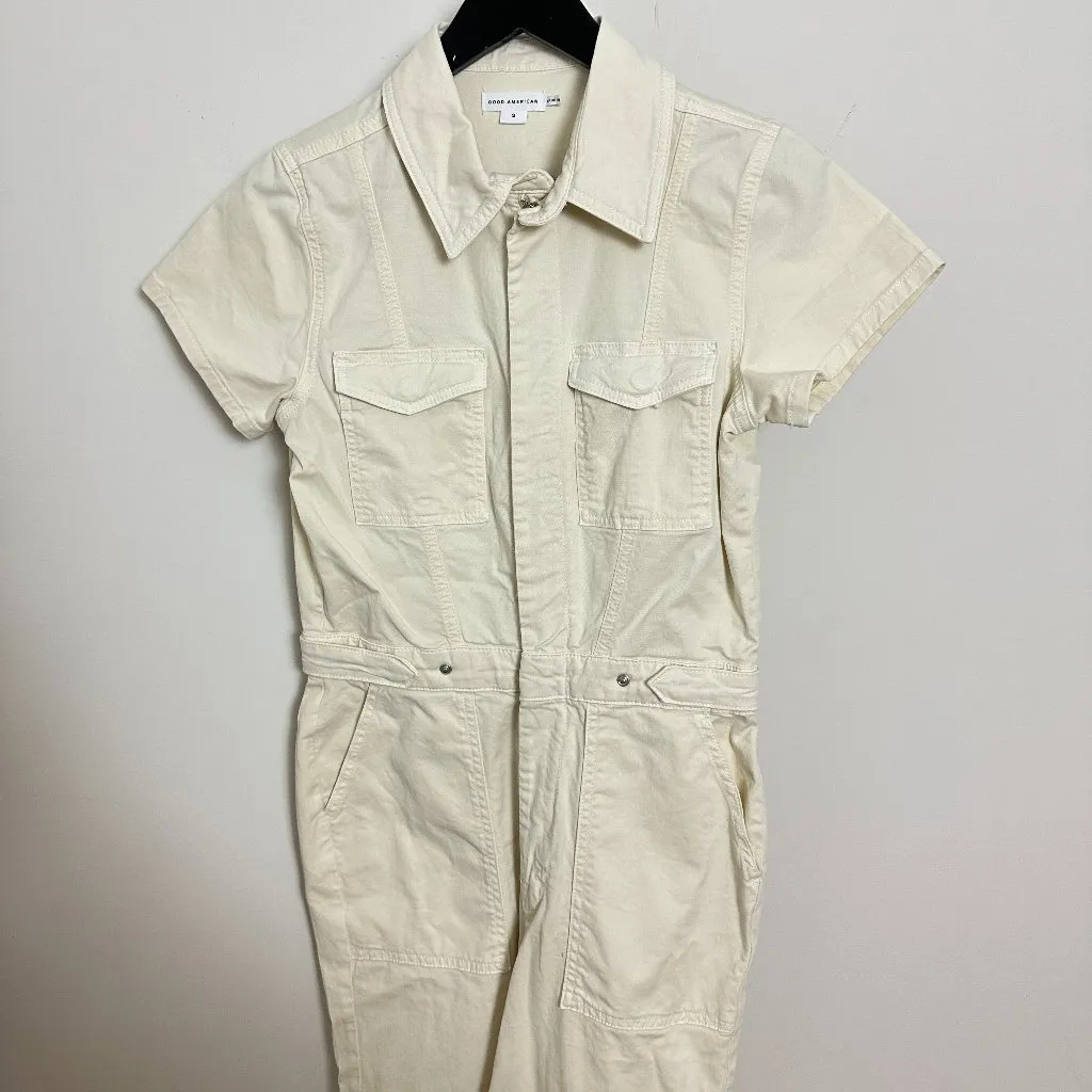 GOOD AMERICAN Fit For Success Palazzo Jumpsuit in Ecru Size Small - Image 4