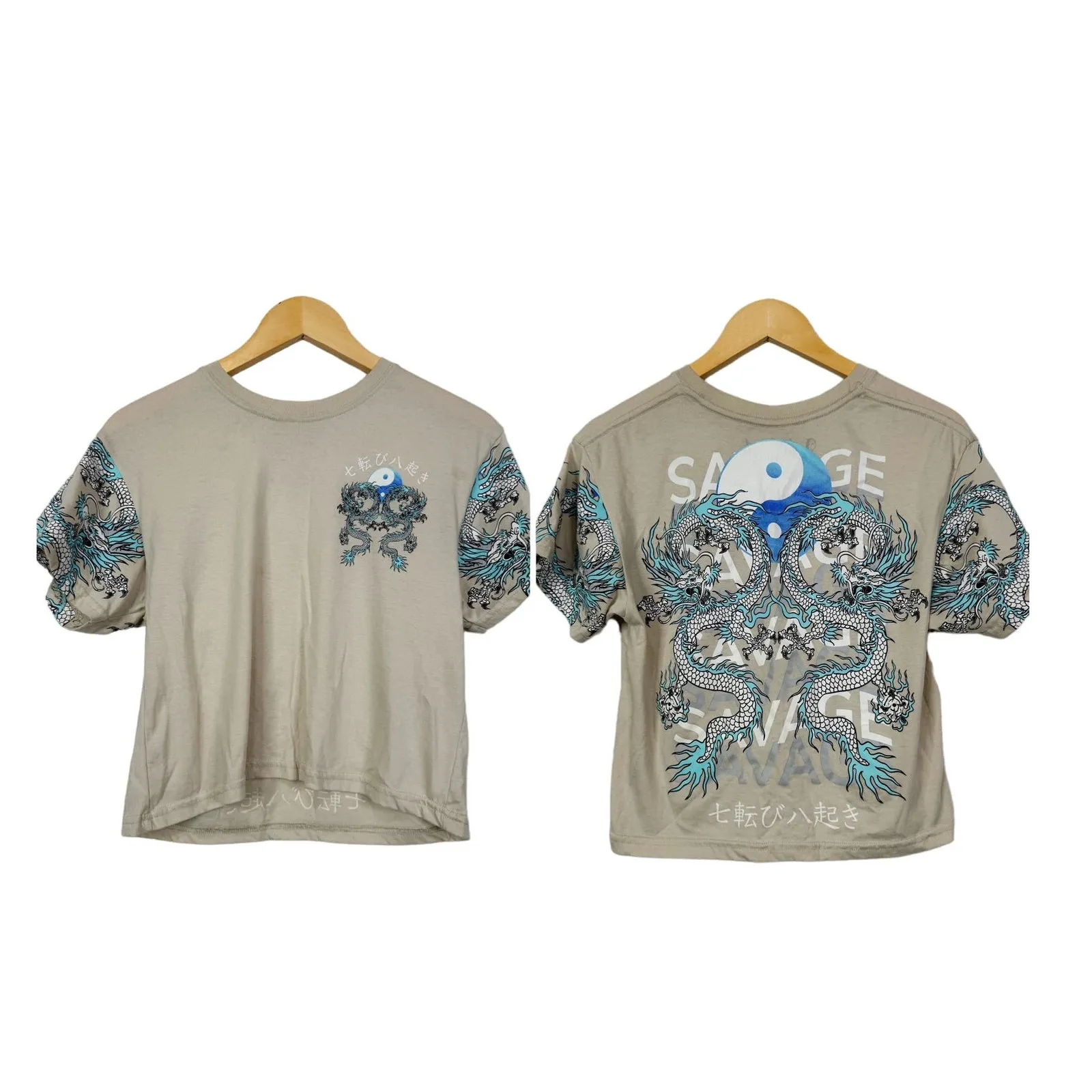 Weekend‎ Warriors Chinese Dragons Crop Tee Size S Blue - Image 2
