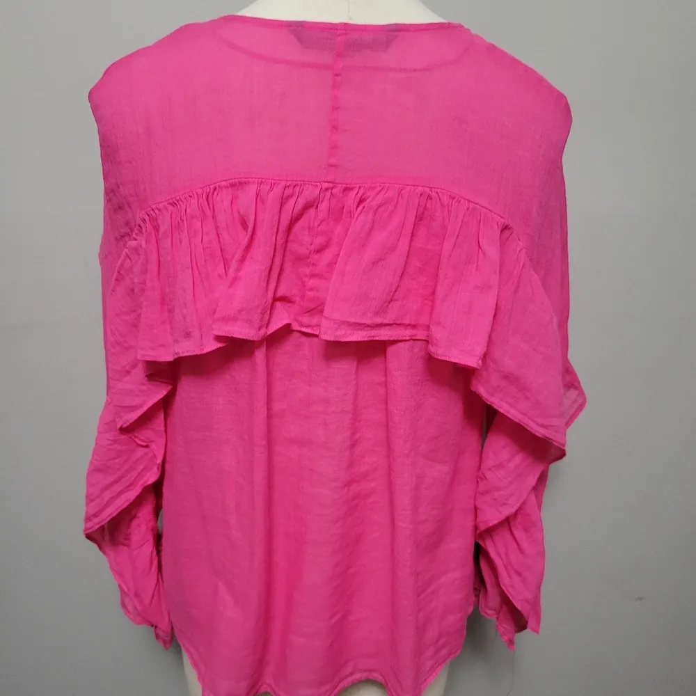 Zara fuchsia oversized semi-sheer ruffled blouse size XS - Image 8
